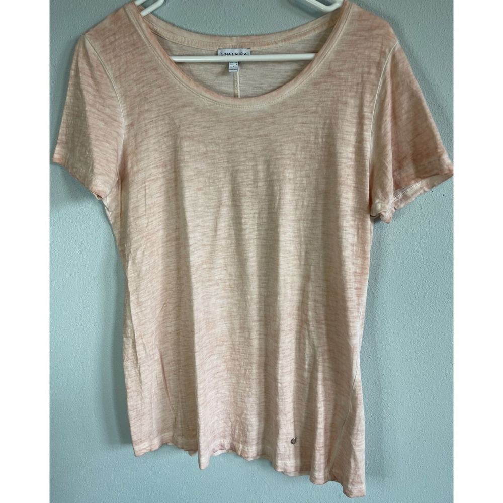 GINA LAURA Womens‎ Pink Scoop Neck Short Sleeve Tee T-Shirt 100% Cotton Small